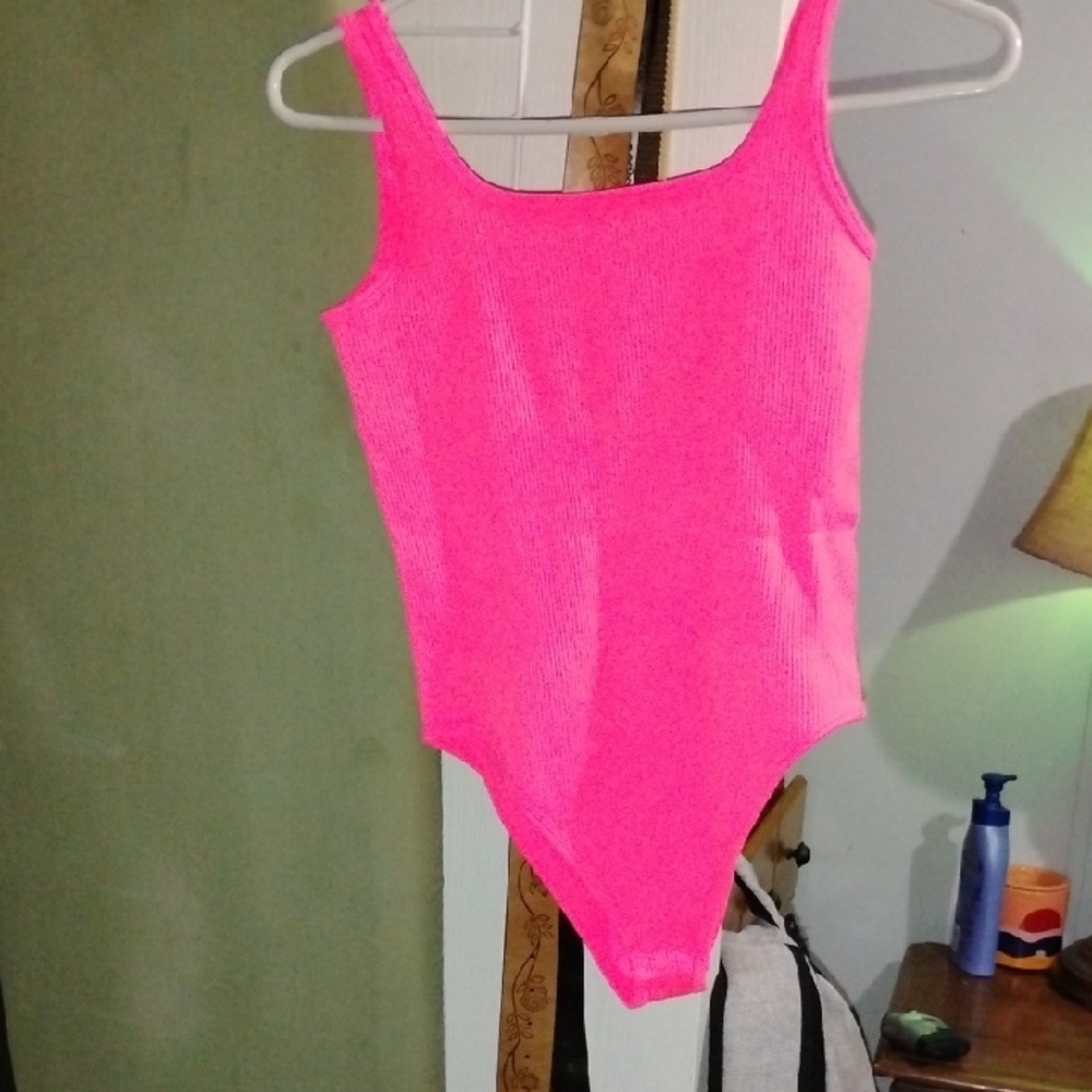 Vibrant Pink Bodysuit with Scoop Neckline